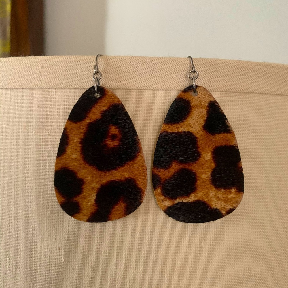 Leopard print leather earrings